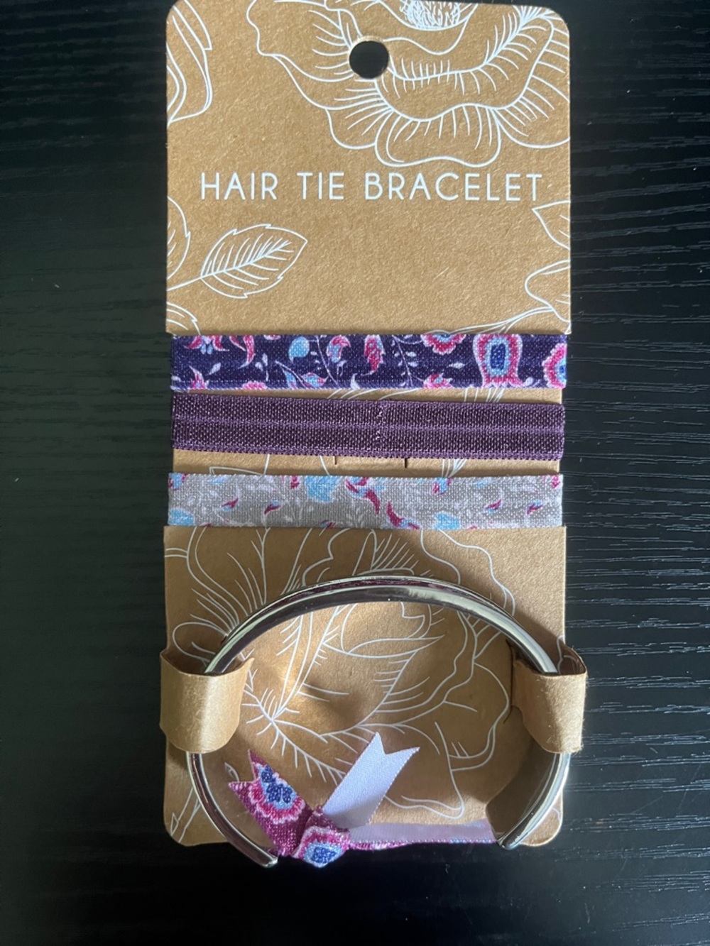 Hair Tie Bracelet Set - Purple Floral Elastic Bands